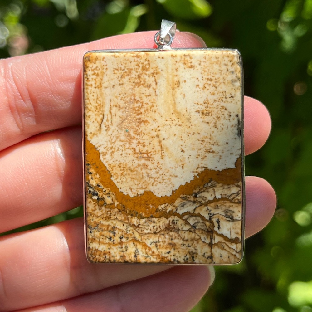 925 silver plated scenery picture jasper‎ pendant